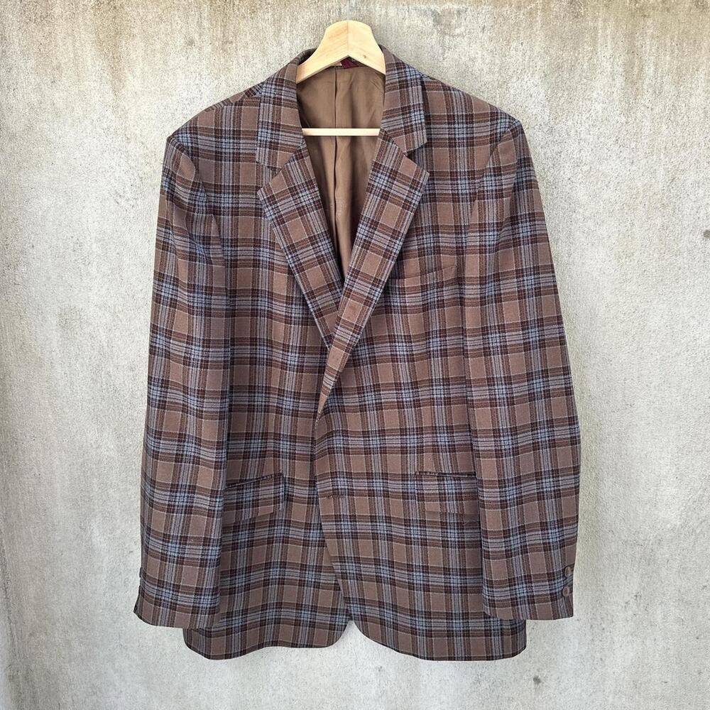 Hardy Amies Blazer Vintage 90s Wool Plaid One Button Long Sleeve Size Large